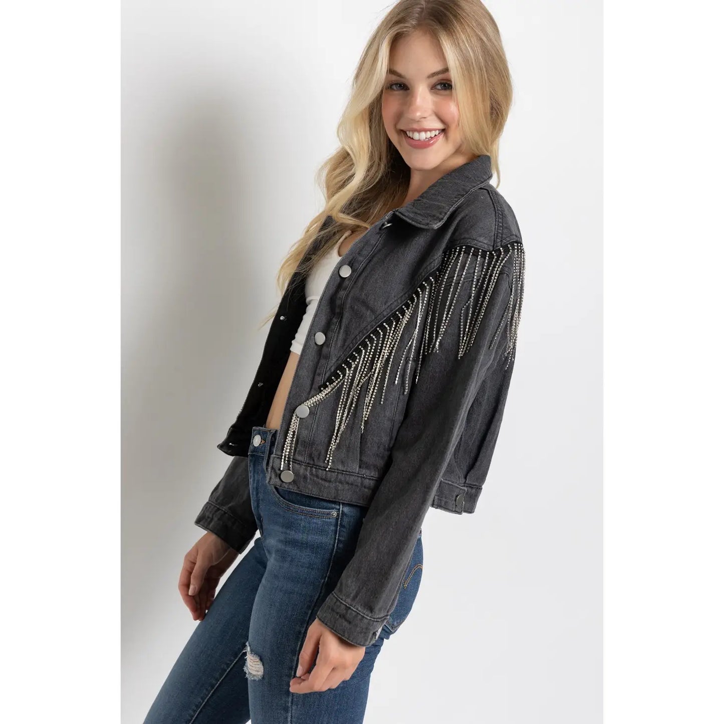 Rolling Rhinestone Denim Jacket