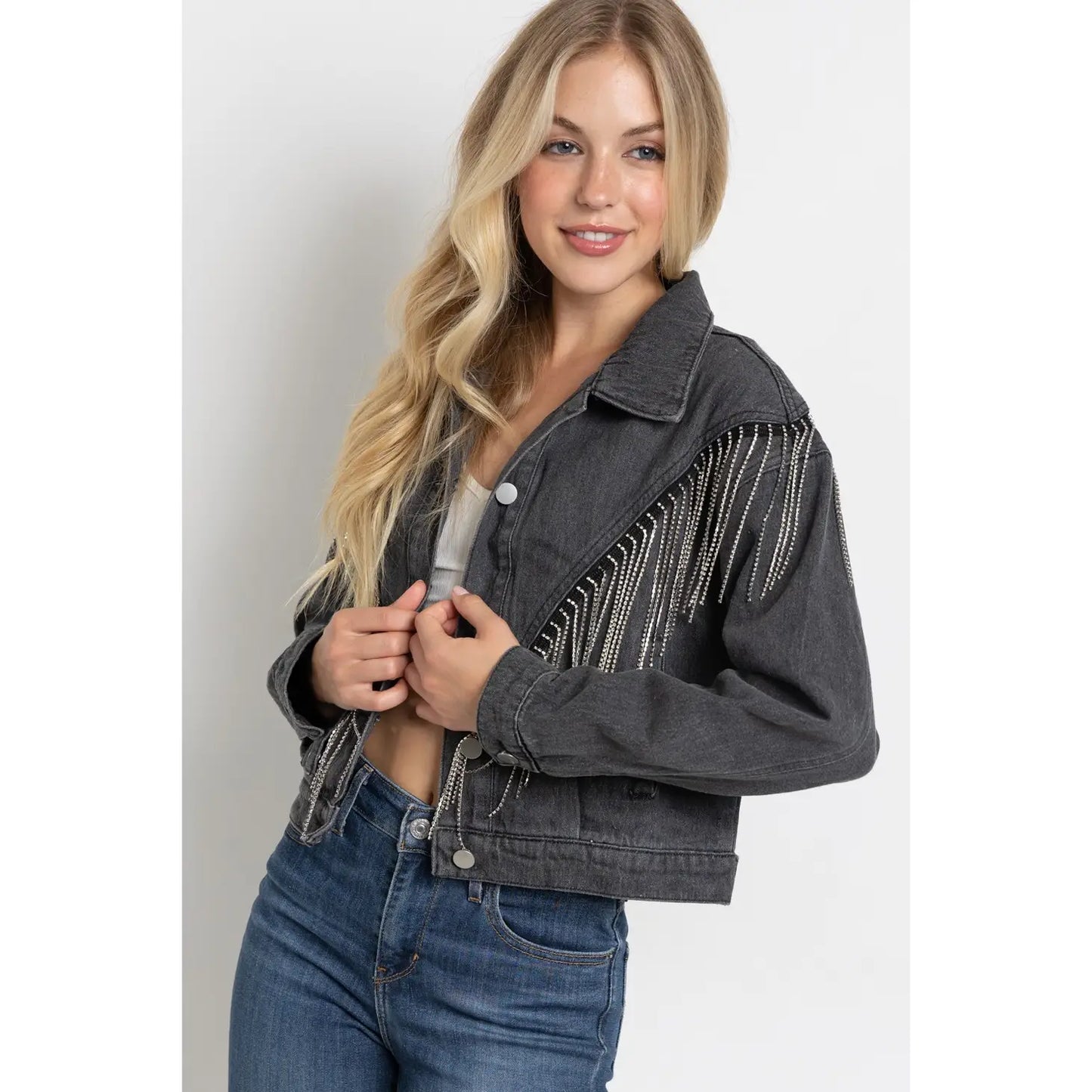 Rolling Rhinestone Denim Jacket