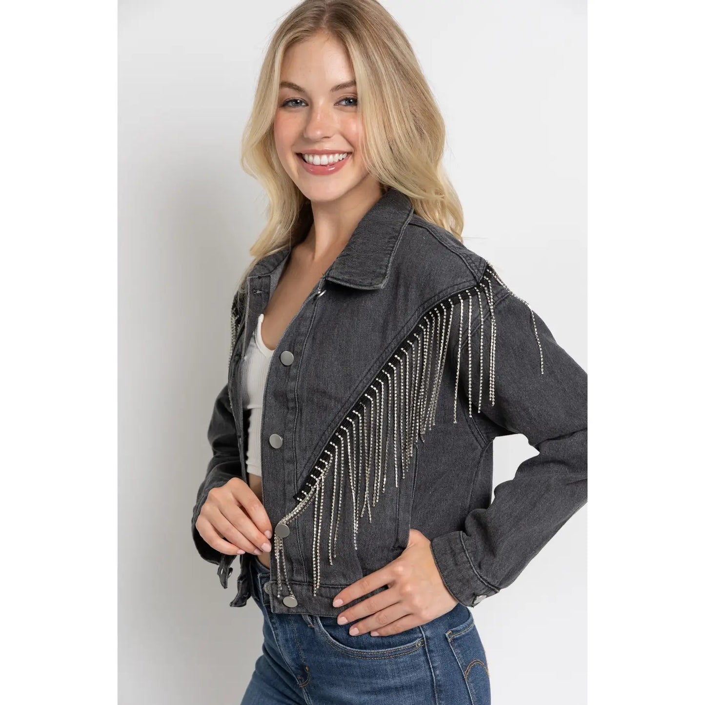 Rolling Rhinestone Denim Jacket