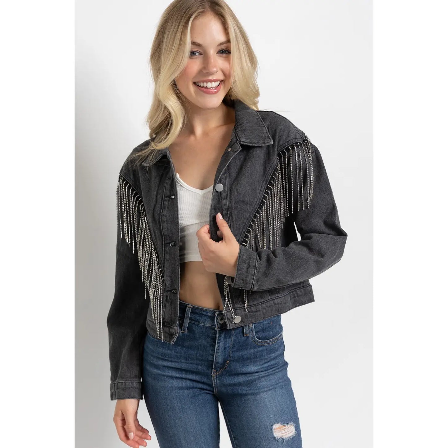 Rolling Rhinestone Denim Jacket