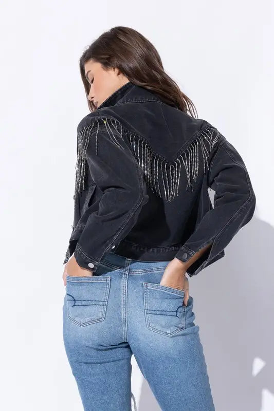 Rolling Rhinestone Denim Jacket