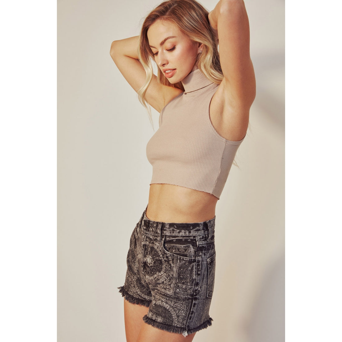 Kan Can Bandana Babe Shorties in Black or Blue Jean