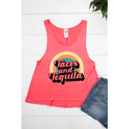 Tacos & Tequila Trapeze Tank-White or Coral
