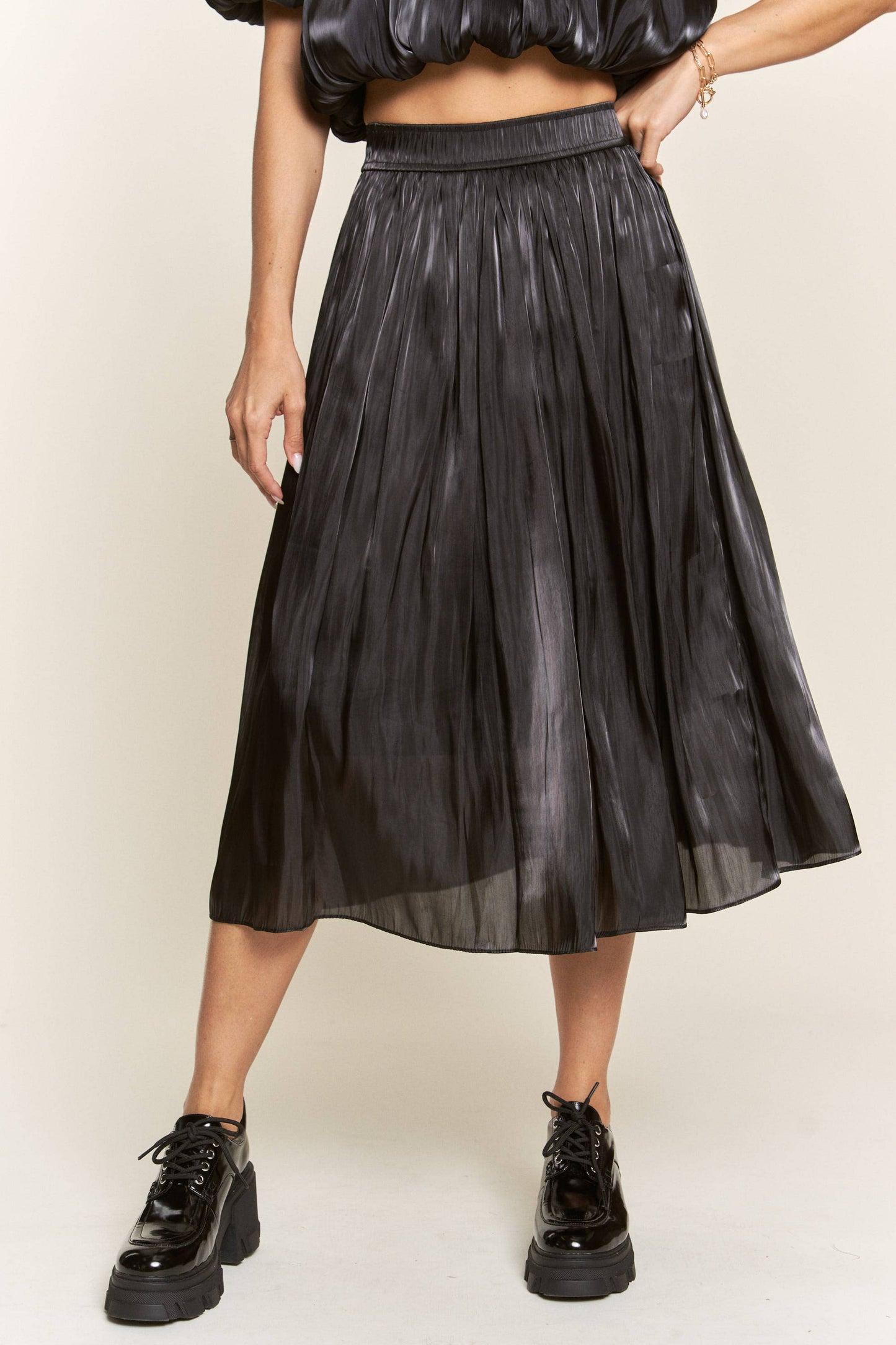 Black Metal Midi Skirt