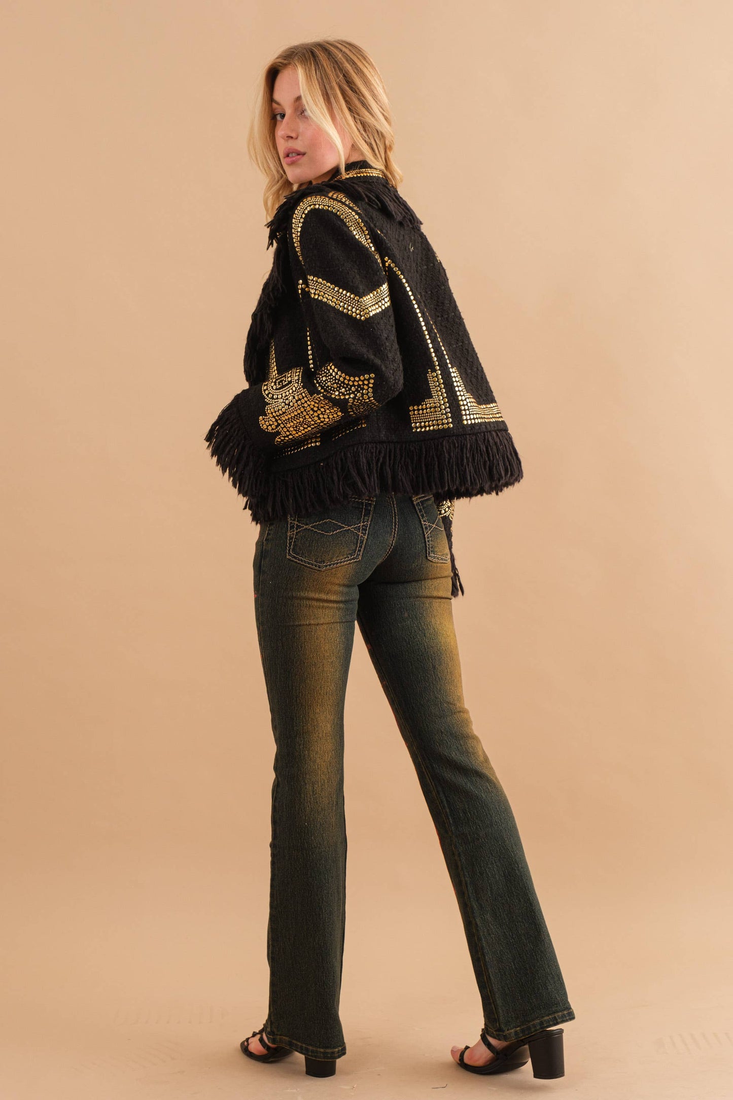 Boldly Boucle Studded Fringe Jacket