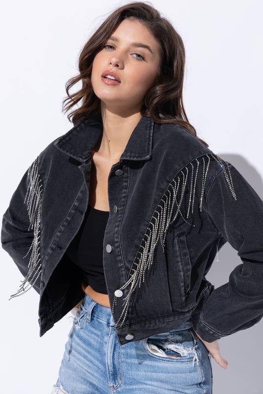 Rolling Rhinestone Denim Jacket