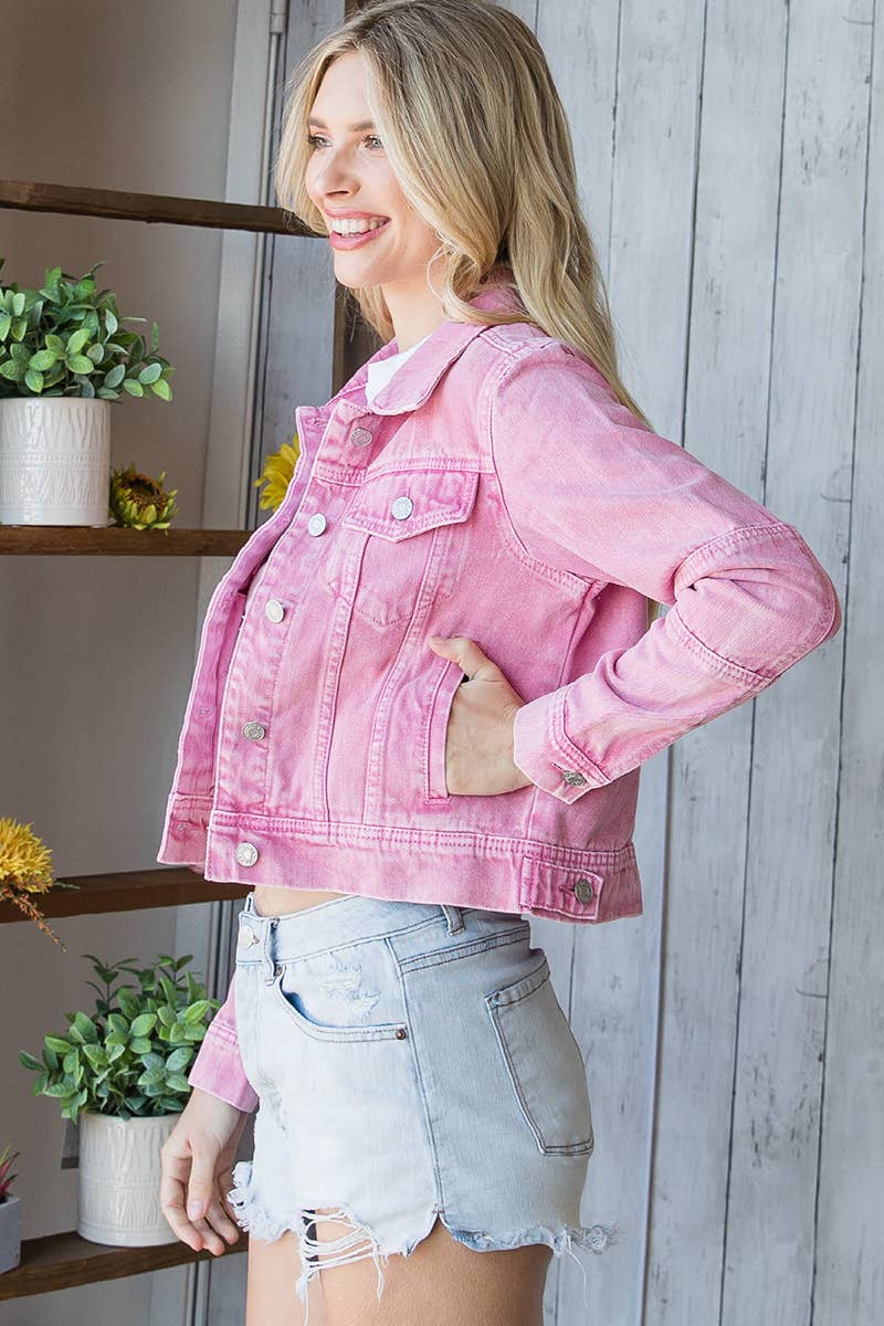 Cropped Denim Jacket - Light pink - Ladies