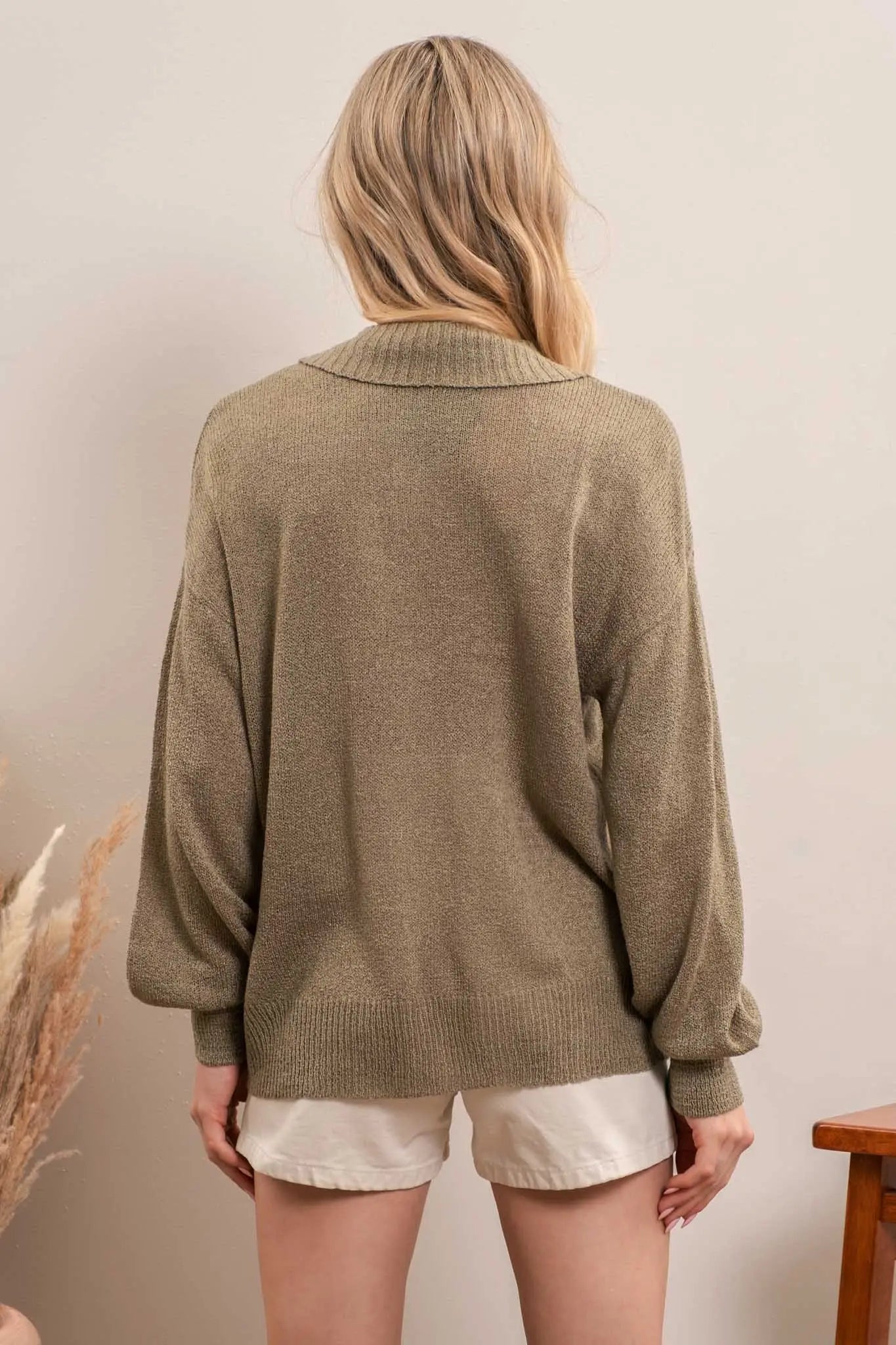 Collar Me in Sage -Light Knit Sweater