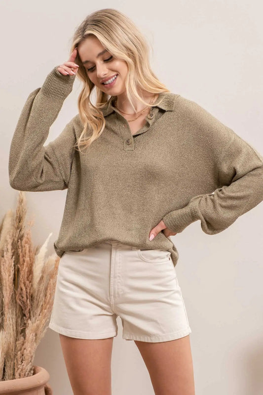 Collar Me in Sage -Light Knit Sweater