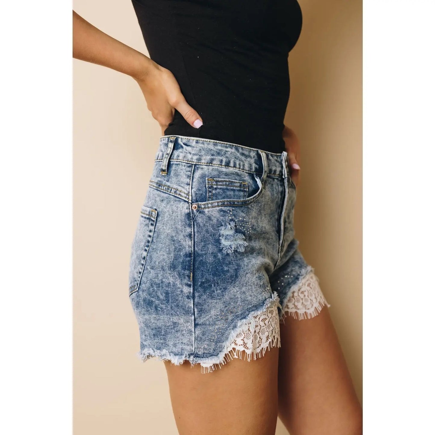 Lady Like Lace Denim Shorts