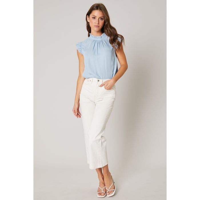 Lu's Blue Pleated Chambray Top