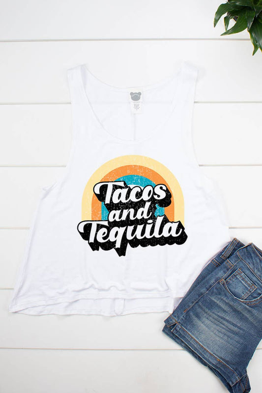 Tacos & Tequila Trapeze Tank-White or Coral